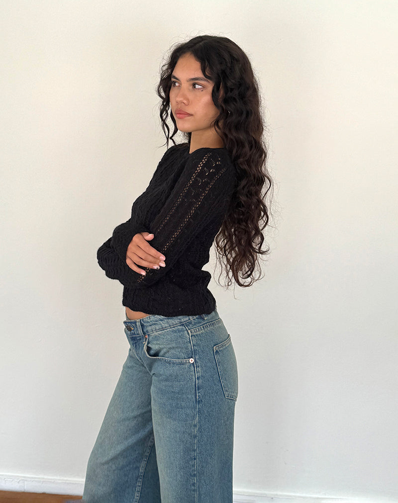 Venia Knitted Long Sleeve Top in Black