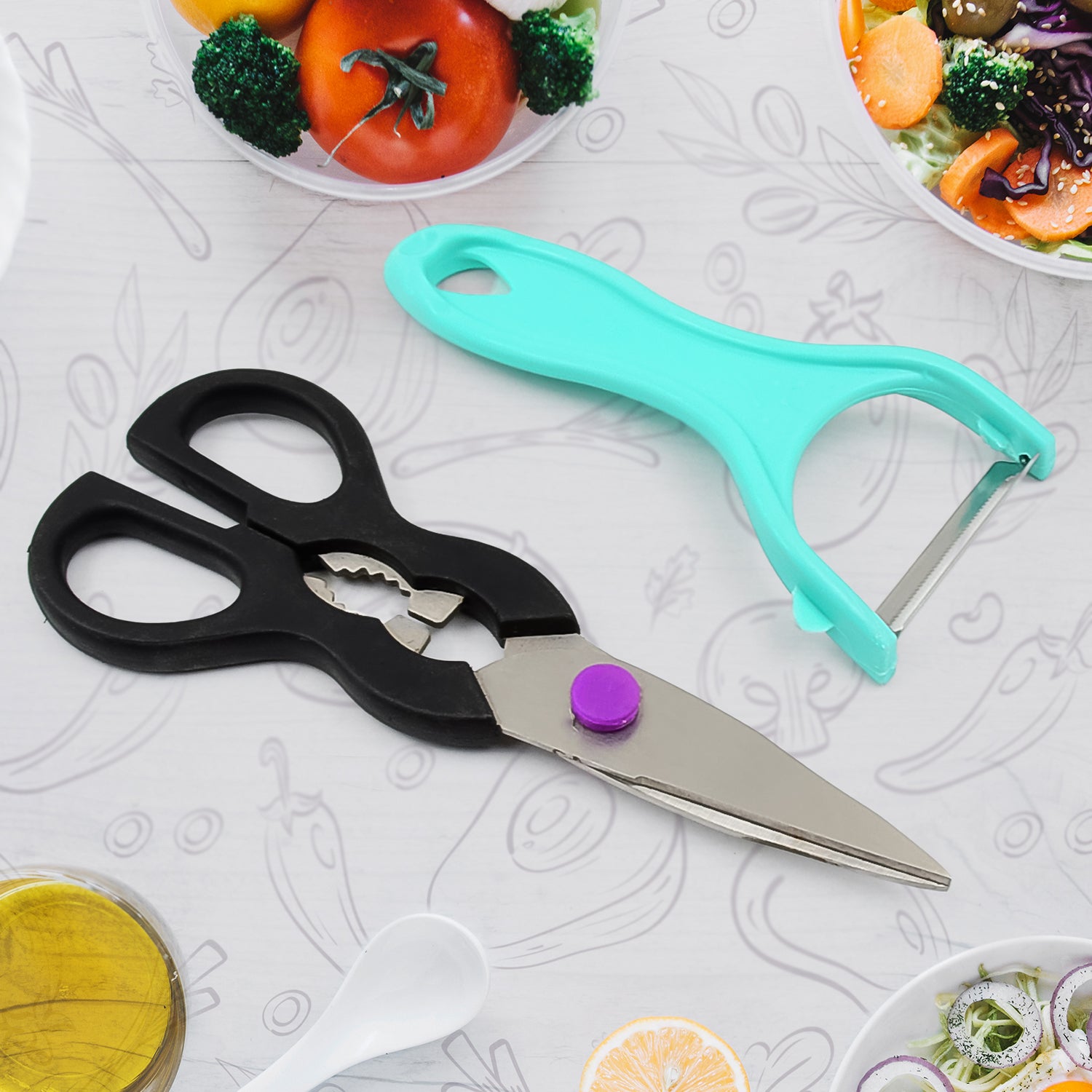 Stainless Steel Kitchen Scissors & Multipurpose Peeler (2 Pc Set / Scissor & Peeler)