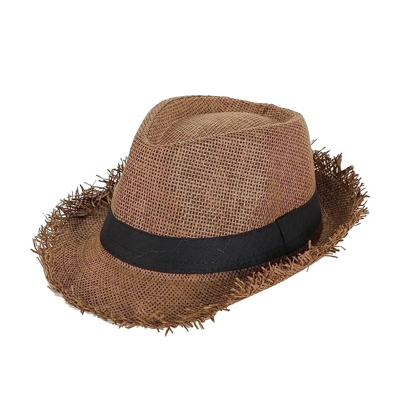 Men's Minimalist Solid Color Straps Crimping Straw Hat