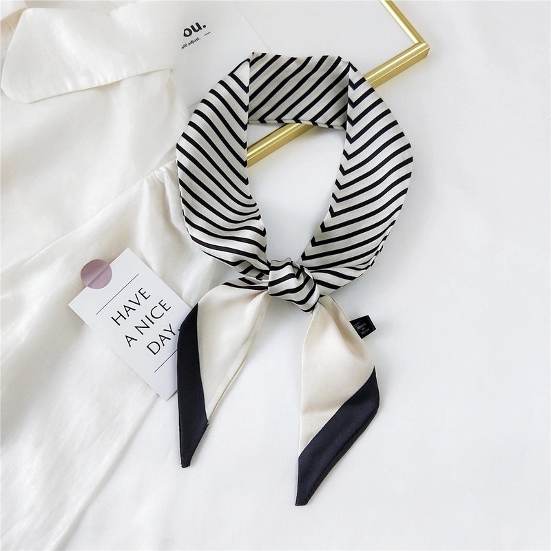 Fashion Streamer Printing Bow Silk Scarf