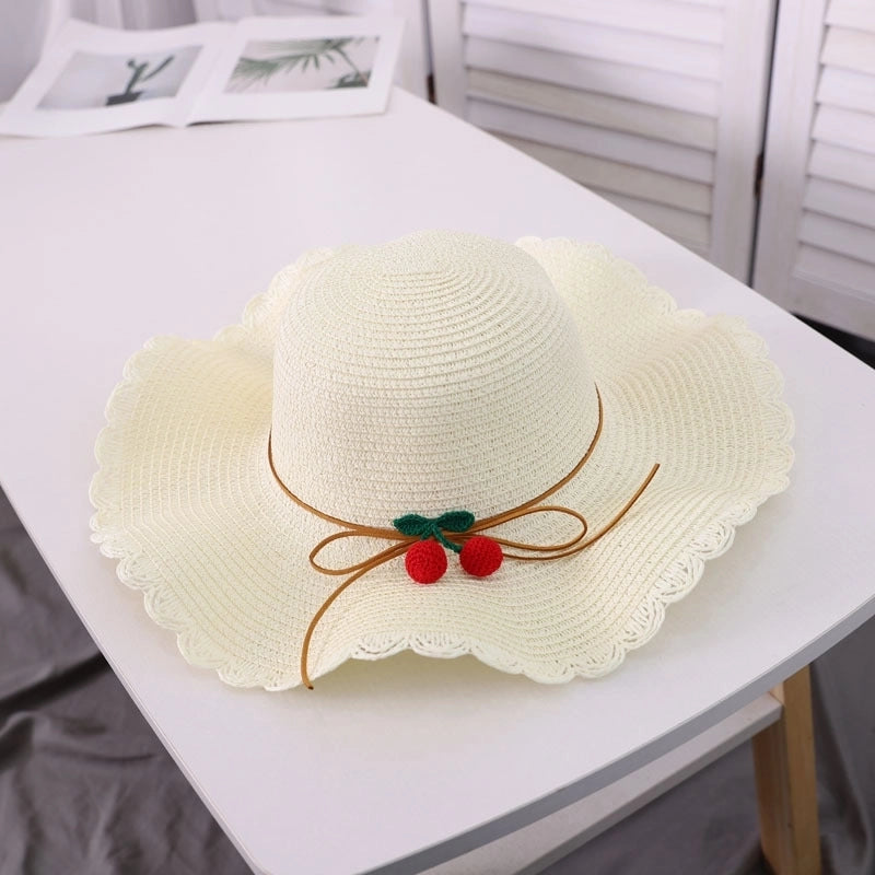 Women's Streetwear Cherry Ruffles Straw Hat