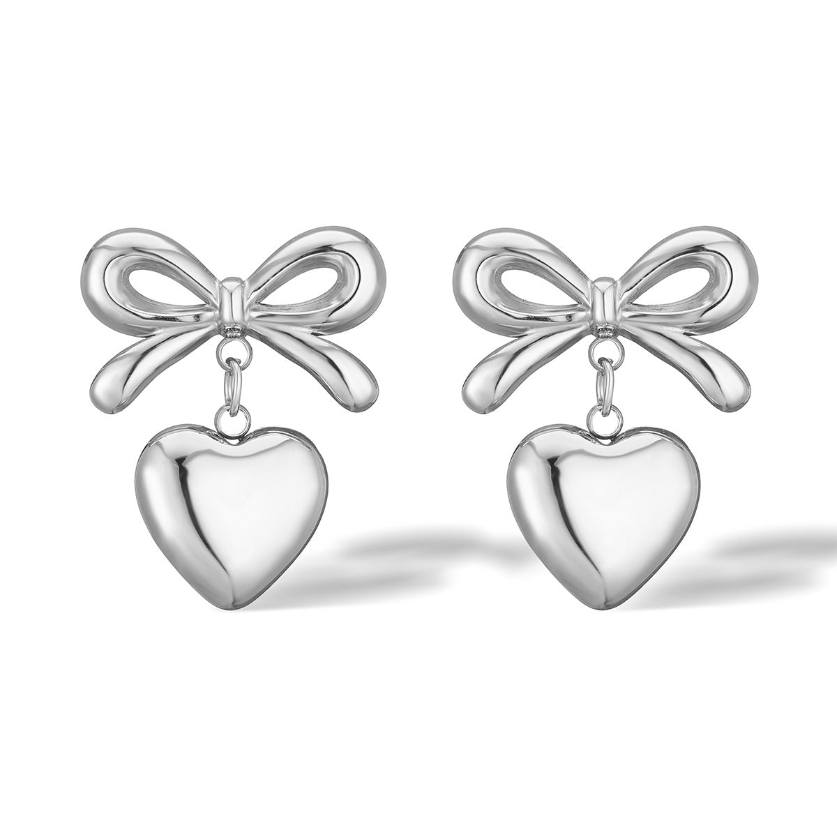 Minimalist Heart Bowknot Geometric Stainless Steel Drop Earrings