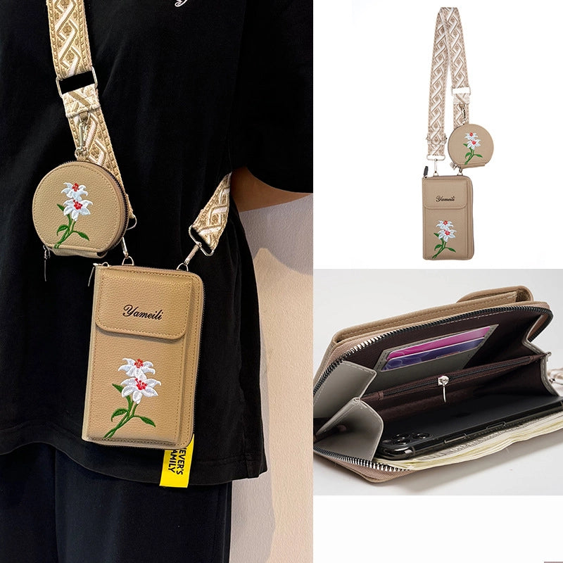 Women's Pu Leather Letter Flower Elegant Round Square Zipper Flip Cover Phone Wallets