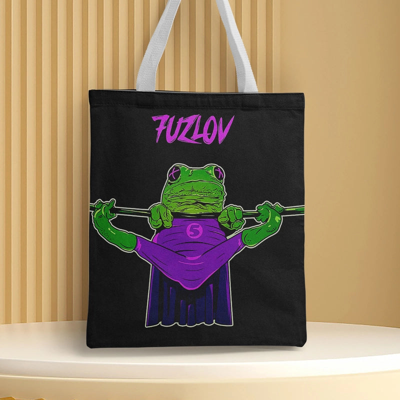Women's Canvas Cartoon Frog Basic Classic Style Square Open Canvas Bag