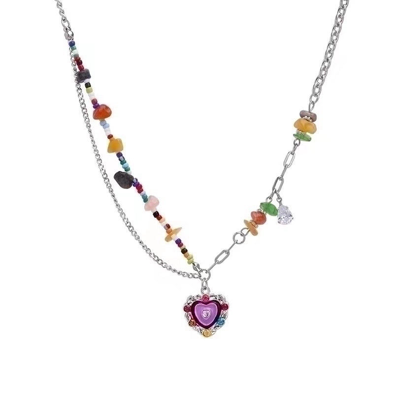 Lady Sweet Heart Shape Flower Fish Tail Imitation Pearl Alloy Inlay Rhinestones Women's Necklace