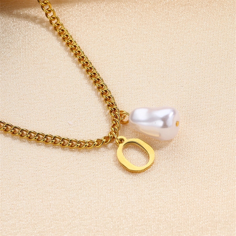 304 Stainless Steel Titanium Steel IG Style Minimalist Pearl Letter Pendant Necklace