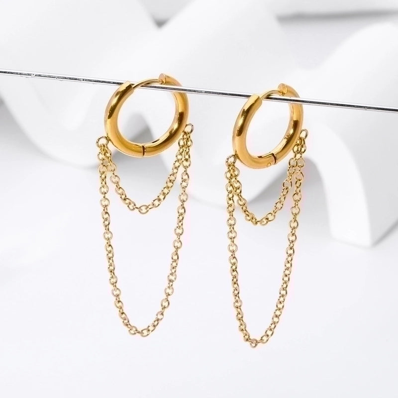 1 Pair Retro French Style Round Tassel Plating 201 Stainless Steel 18K Gold Plated Drop Earrings