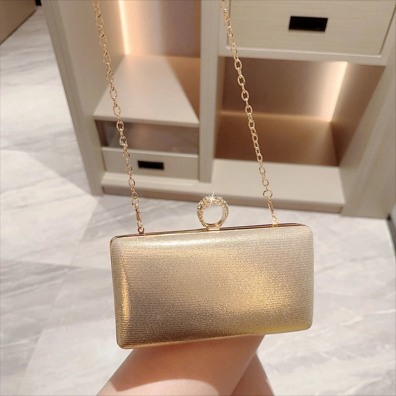 Gold Silver Pu Leather Solid Color Square Evening Bags