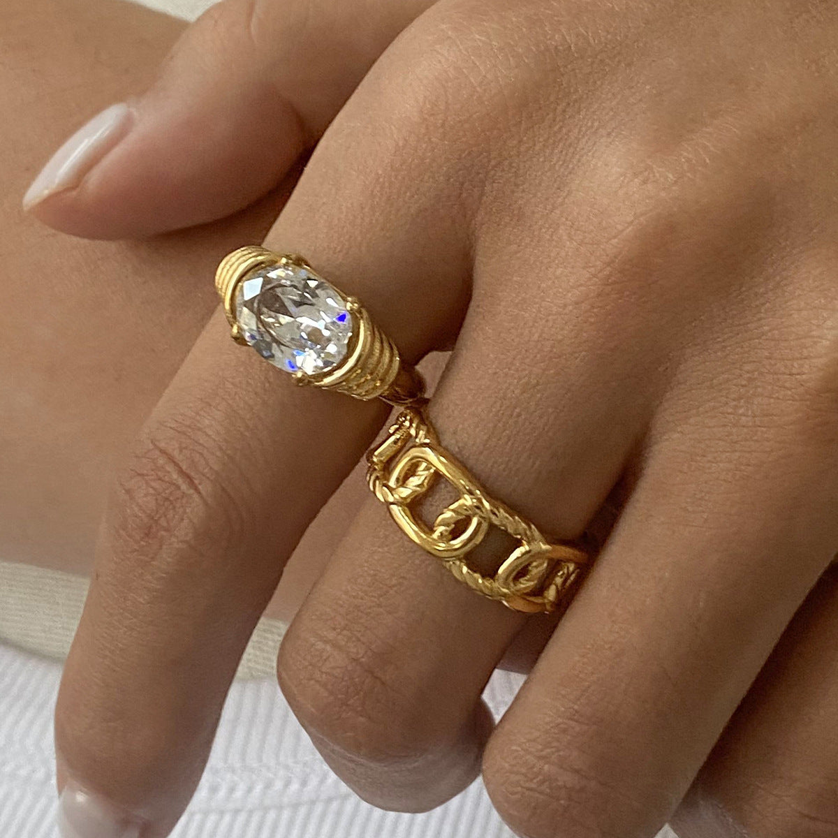 Diamond Titanium Steel Ring Female Niche Design Ring First Stainless Steel Ring