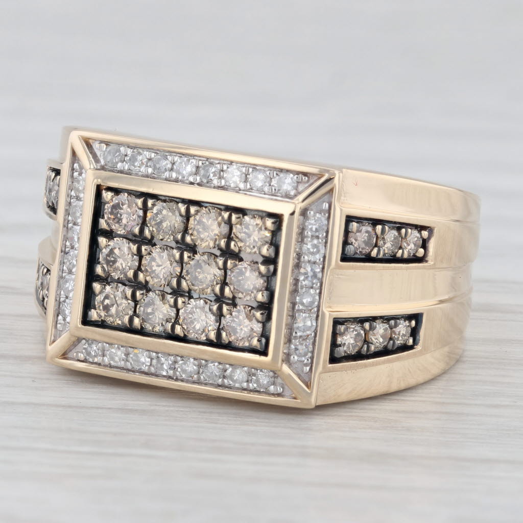1ctw Brown White Diamond Cluster Halo Ring 10K Yellow Gold Size 10.25 Men's