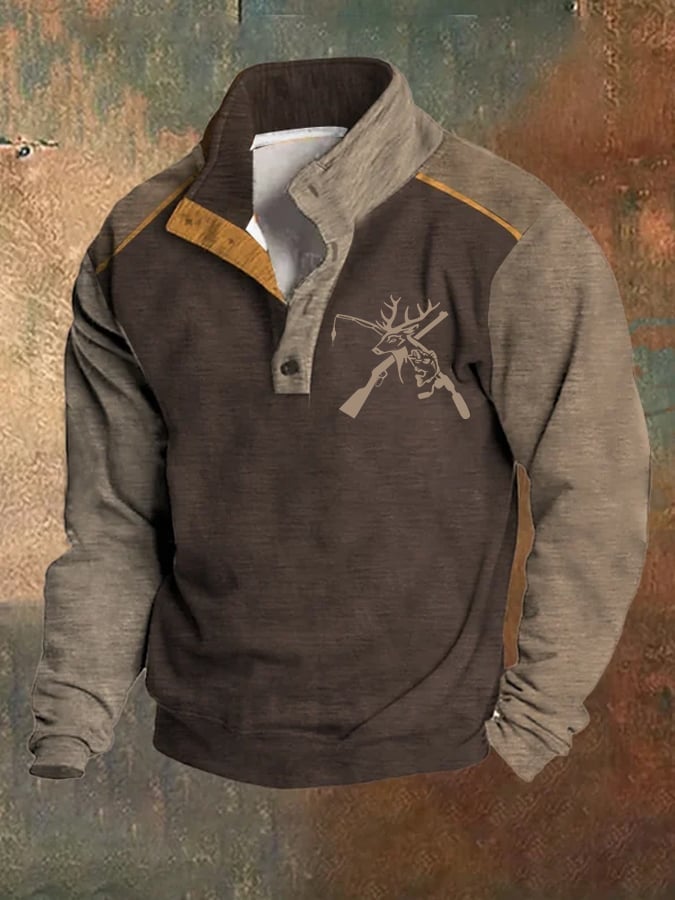 Men'S Retro Printed Buttons Casual Sweatshirt