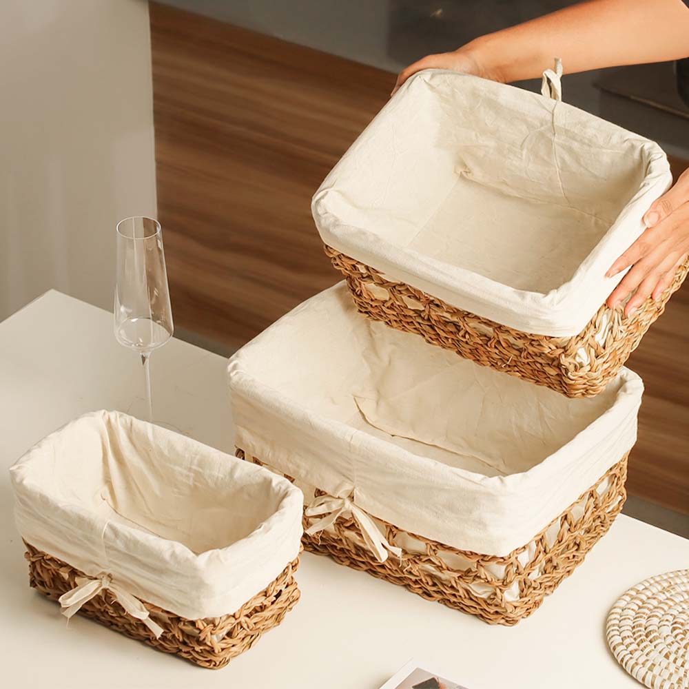 Seagrass Braided Lined Storage Baskets Tall. Set of 3 - Natural