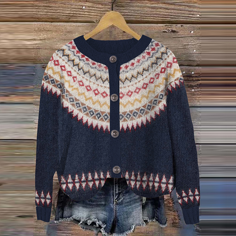 Vintage Icelandic Knitted Jacquard Women's Sweater