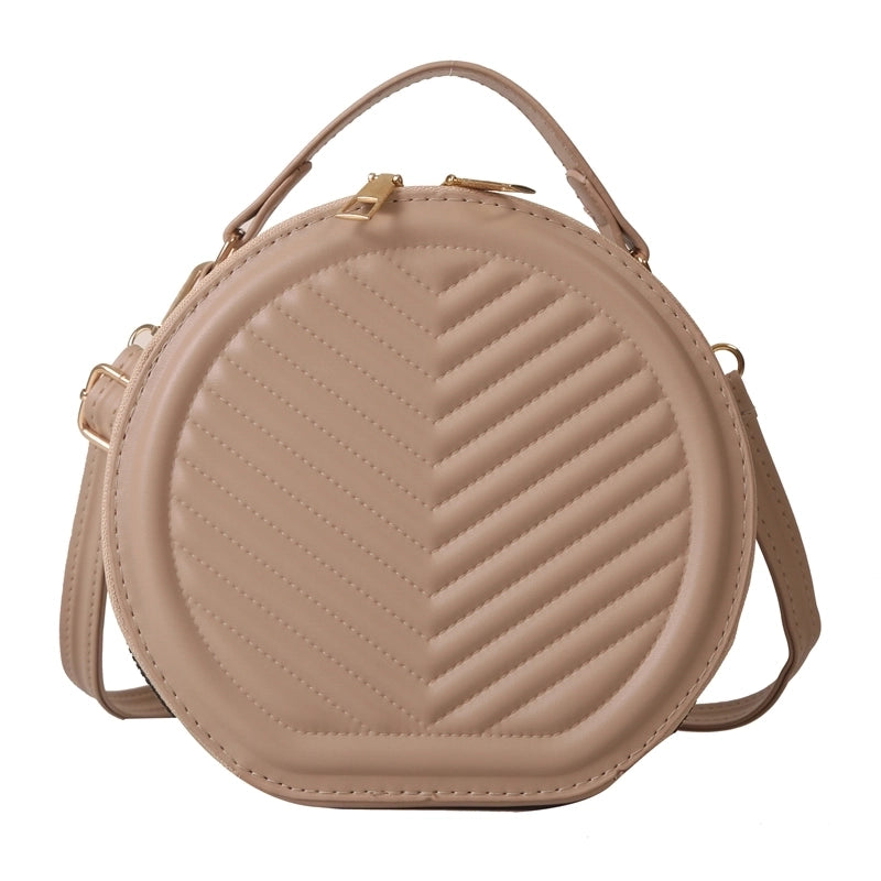 Women's Pu Leather Solid Color Cute Basic Round Zipper Shoulder Bag Crossbody Bag
