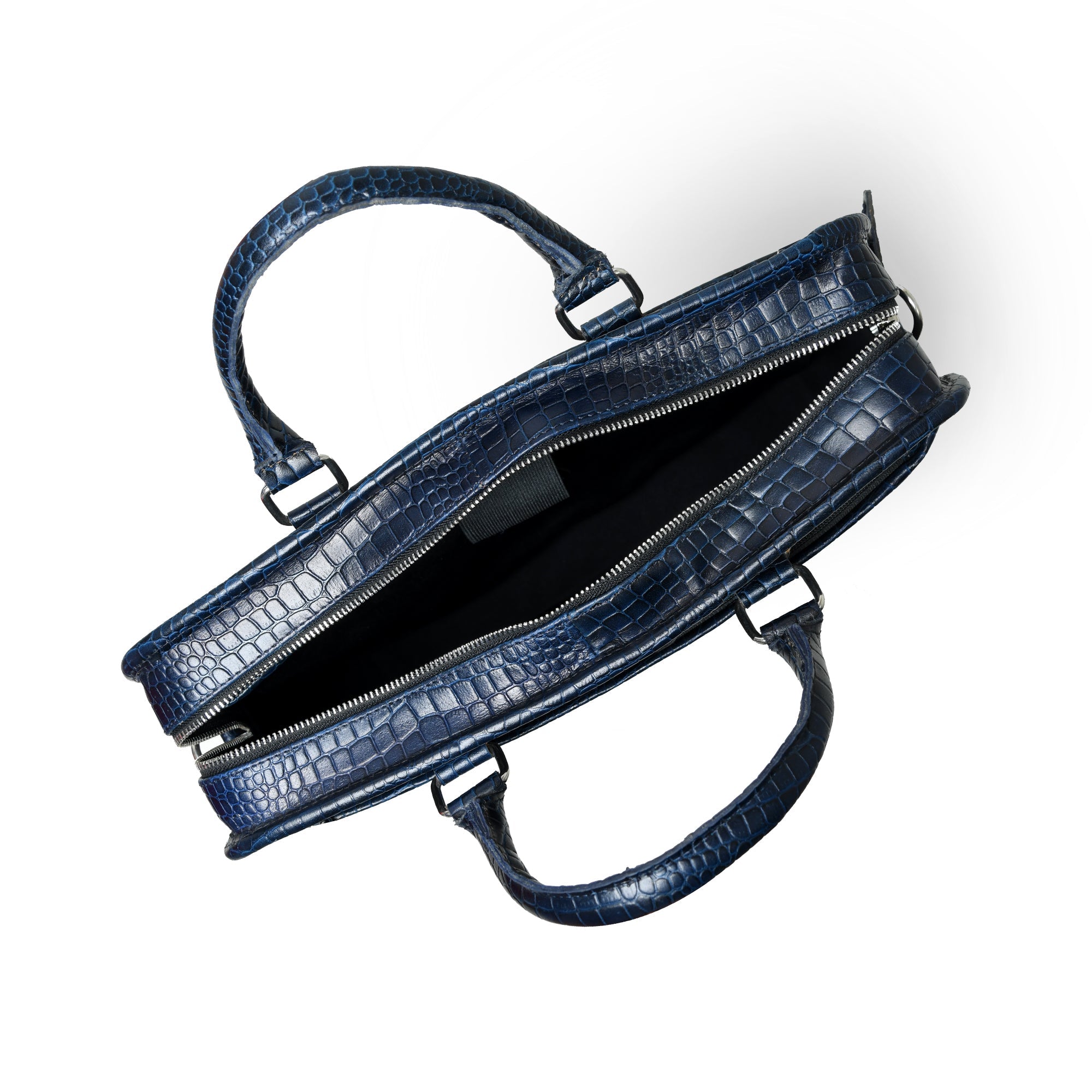 Croco Leather Computer Bag. Navy