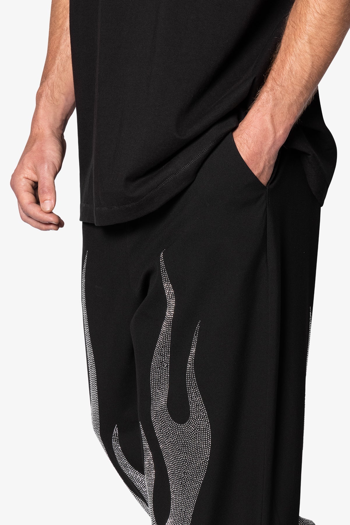 Ultra Baggy Flame Crystal Pants - Black