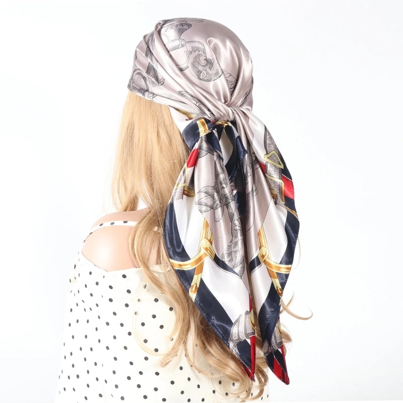 Women's Tropical Color Block Satin Silk Scarf Kerchief