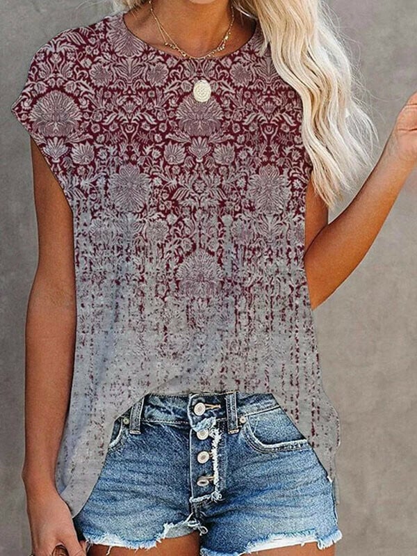 🔥🔥Short Sleeve Printed Crew Neck Summer Top