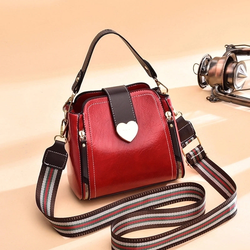 Women's Medium Pu Leather Heart Shape Basic Bucket Zipper Shoulder Bag Crossbody Bag