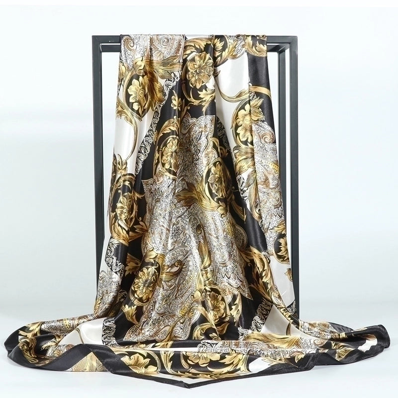 Women's Retro Printing Polyester Satin Printing Dyeing Braid Silk Scarf