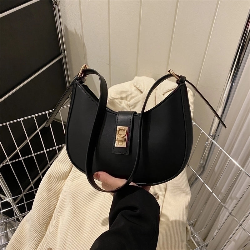 Women's Pu Leather Solid Color Vintage Style Dumpling Shape Lock Clasp Underarm Bag