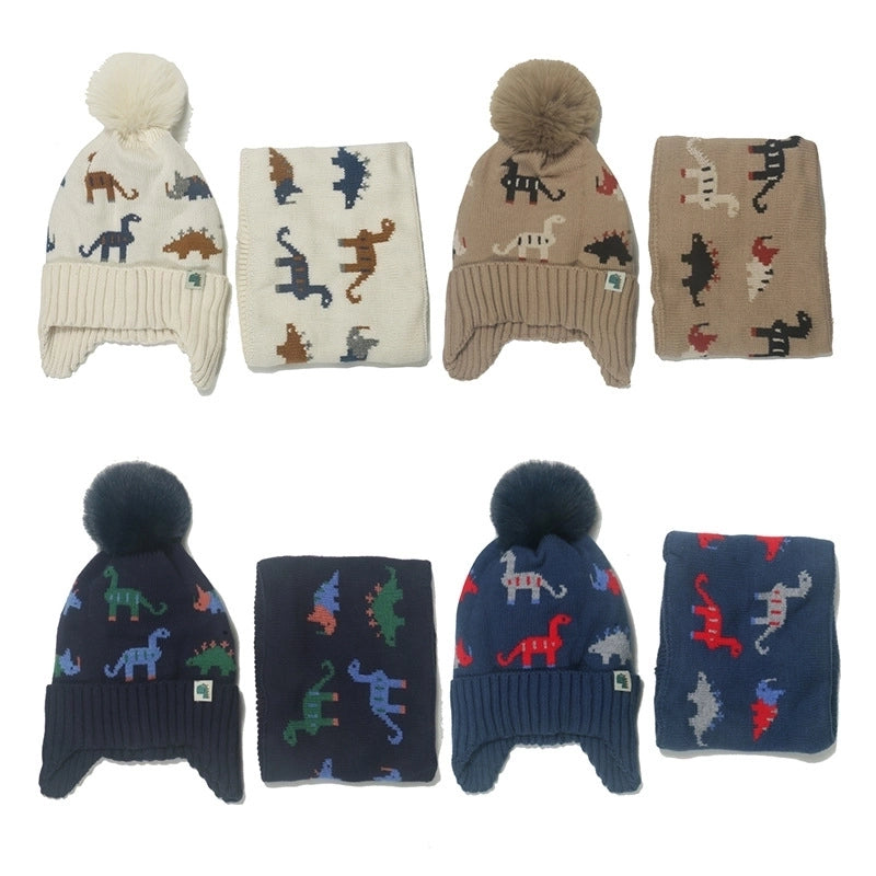 Men's Cute Dinosaur Acrylic Scarf Hat 1 Set