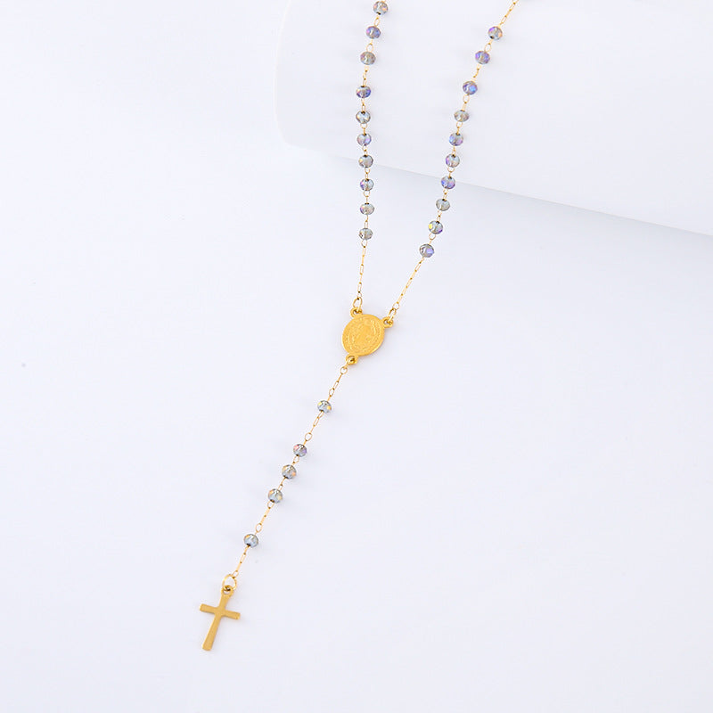 Aml Retro Niche Personality Portrait Oval Brand Design Tassel Cross Pendant Stainless Steel Sweater Chain