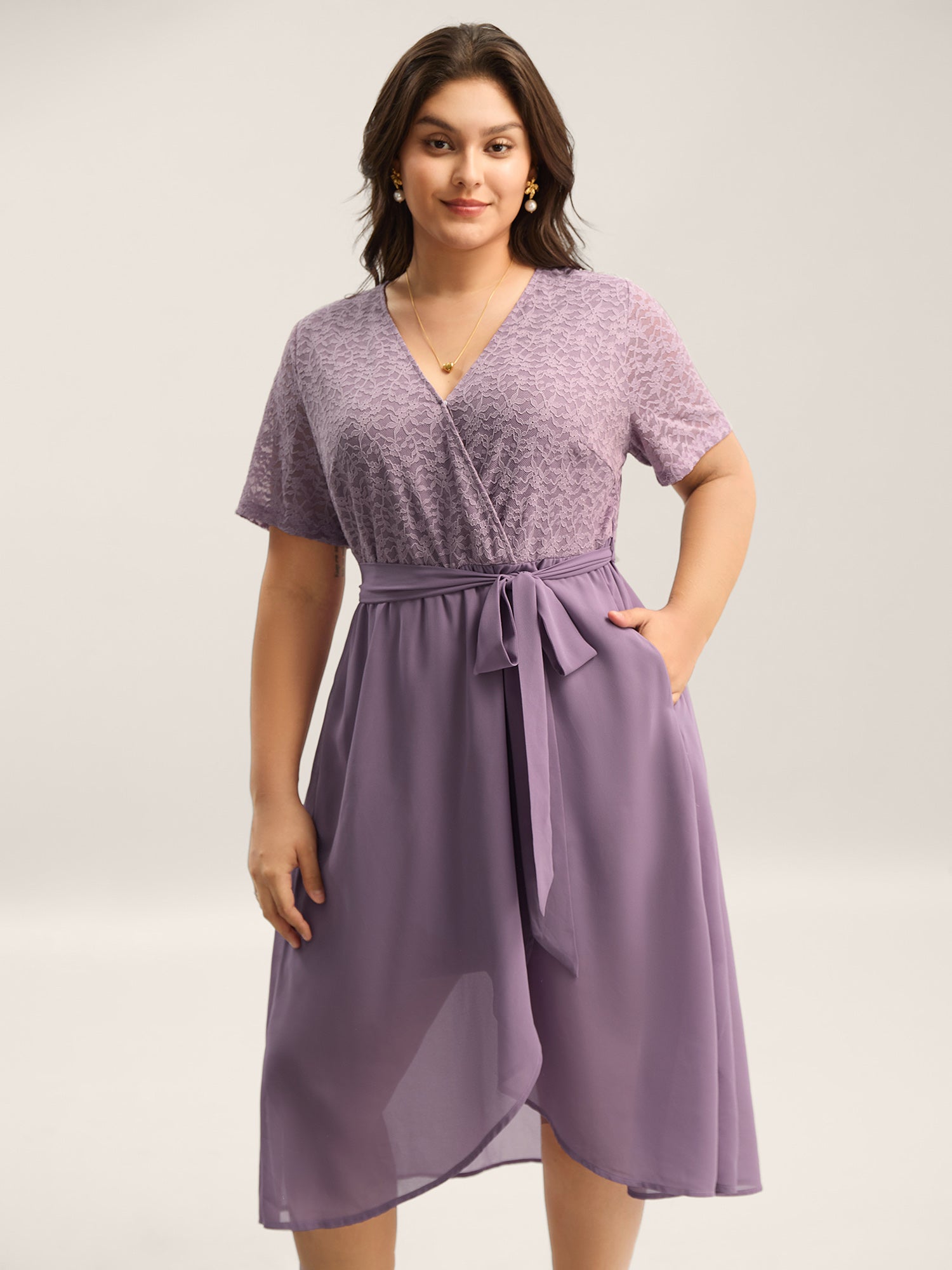 Lace Sheer Stretchy Waist Tie Midi Dress