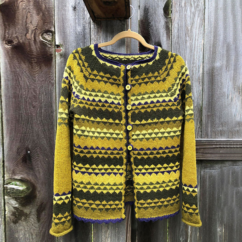 Vintage Icelandic Knit Jacquard Green Fingers Warmth CardiganUnisex