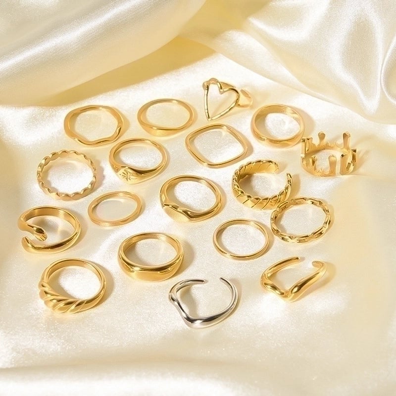 Stainless Steel 18K Gold Plated Minimalist Plating Heart Shape Crown Bow Knot Rings