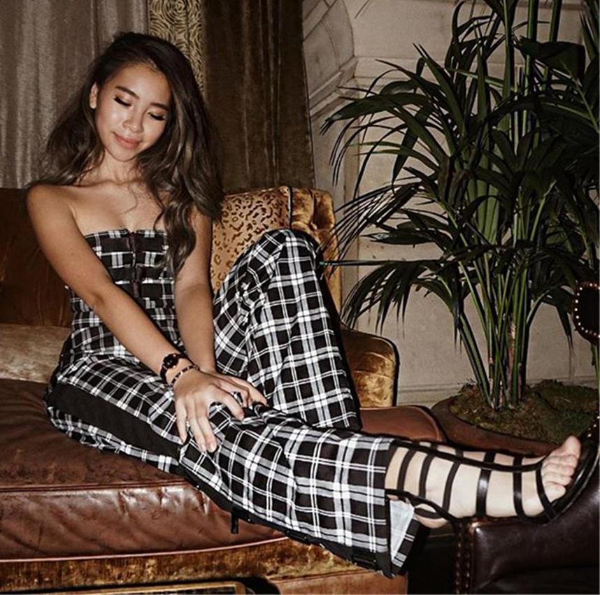 Plaid Two Piece Tube Top Trouser Set