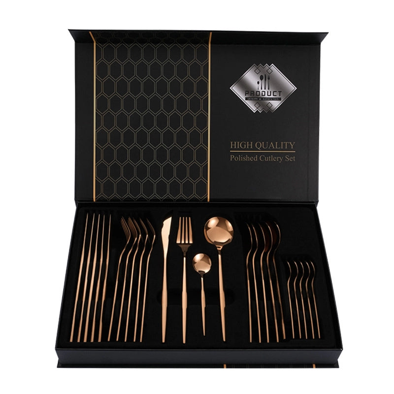 1010 Stainless Steel Tableware 24-piece Golden Steak Knife. Fork And Spoon Gift Box Western Tableware Suit