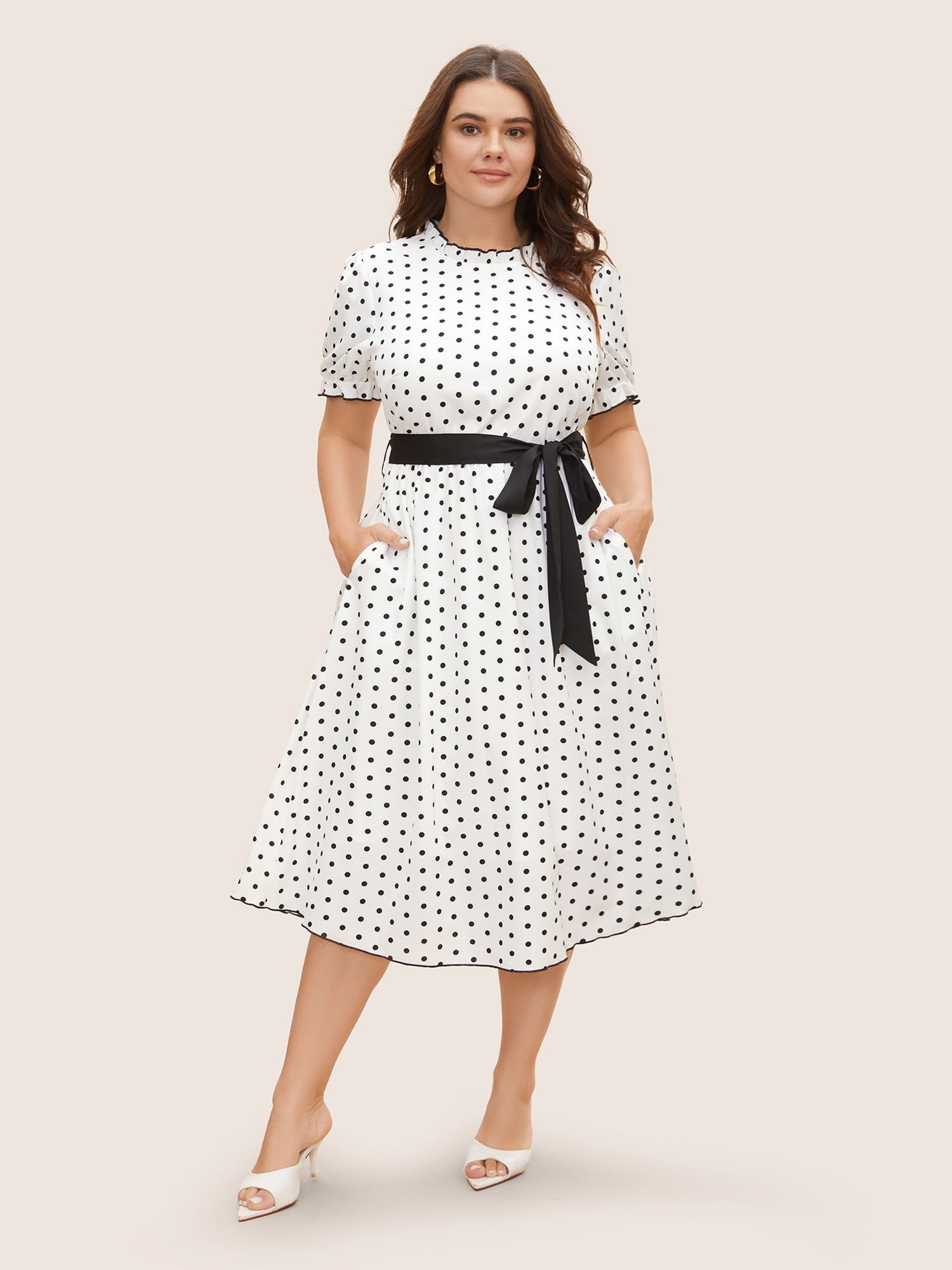 Bow Polka Dot Midi Dress