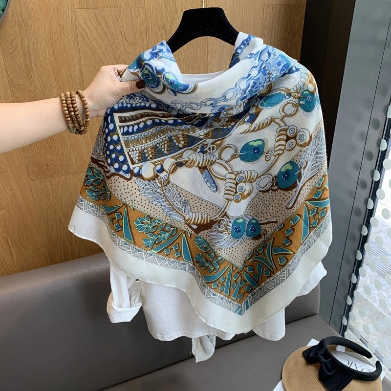 Women's Vintage Style British Style Chains Print Polyester Printing Shawl