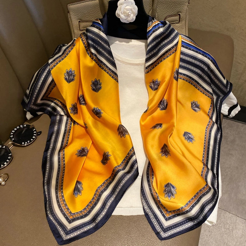 Women's IG Style Elegant Stripe Flower Chains Print Satin Printing Silk Scarf