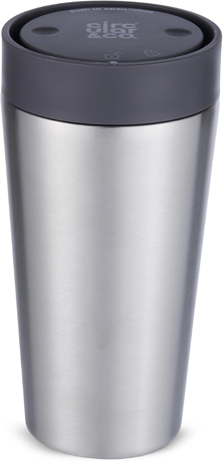 Circular & Co Thermal Stainless Steel Travel Mug - 8oz/227ml - Insulated Reusable Coffee Cup - 100% Leakproof & Lockable - 6 Hours Hot/Cold - Push Top, One Hand Open, 360 Drinking Coffee Tumbler