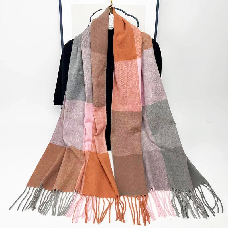 New Autumn And Winter Warm Scarf Factory Plaid Women's Tassel Scarf Thickened Cashmere Shawl
