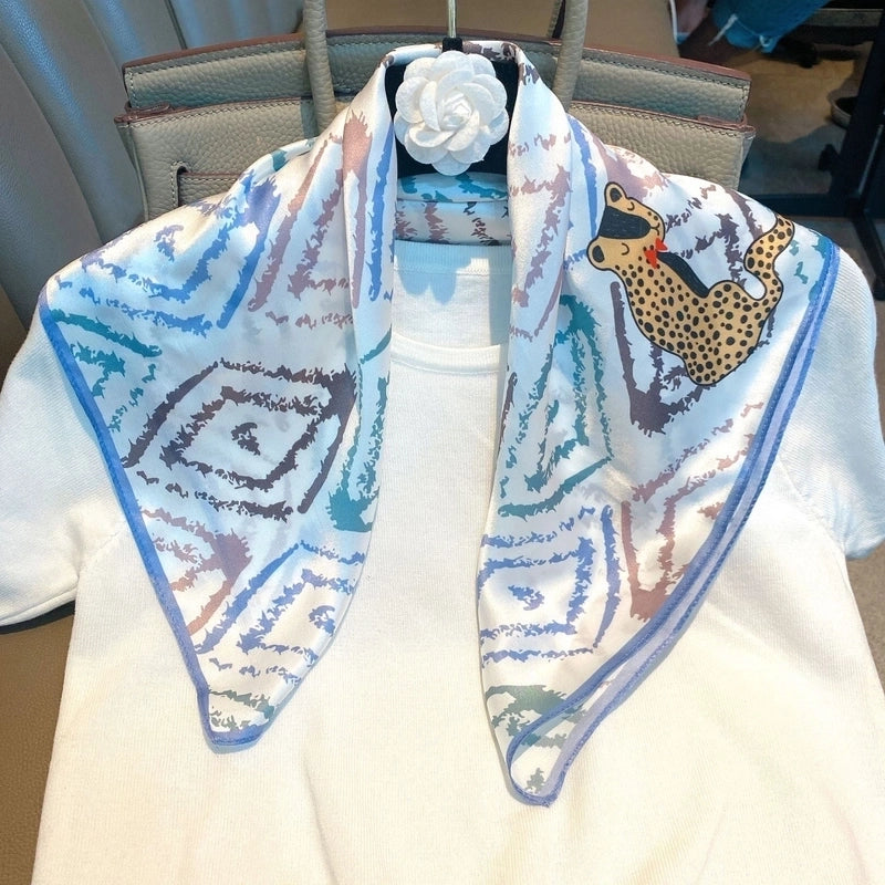 Women's Minimalist Classic Style Color Block Silk Printing Silk Scarf