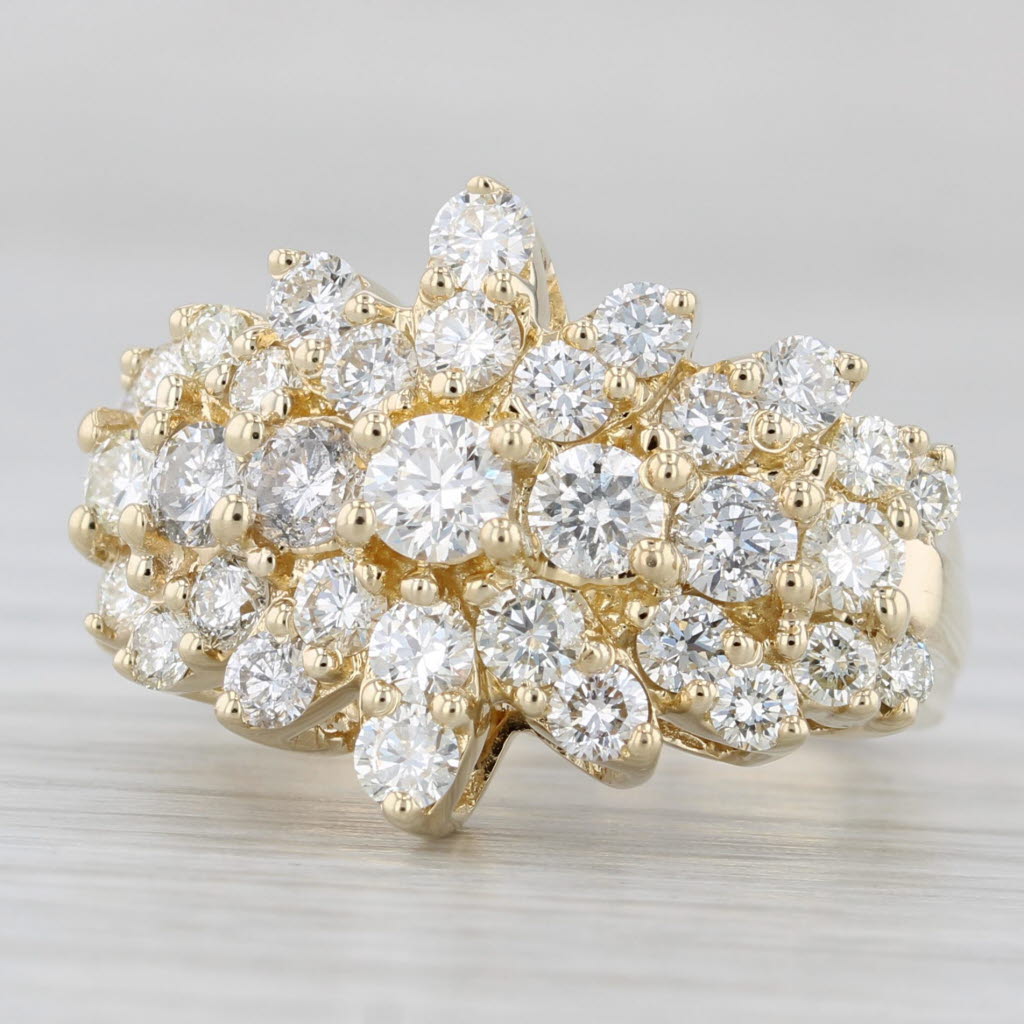 1.85ctw Diamond Cluster Cocktail Ring 10k Yellow Gold Size 5.25