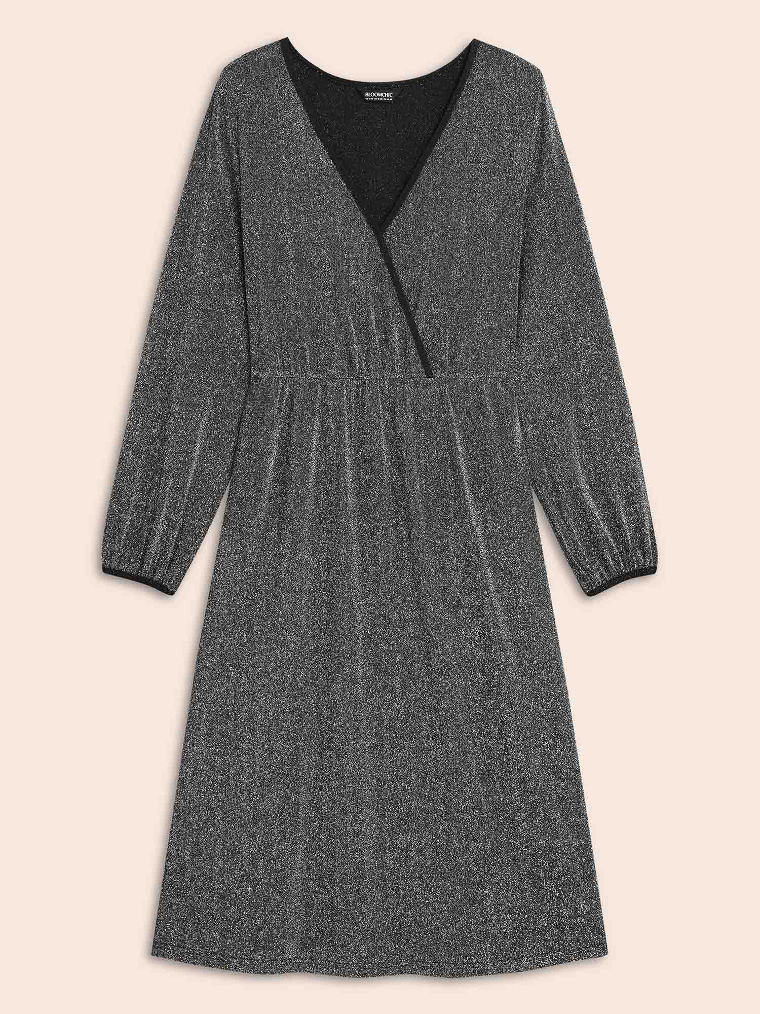 Overlap Collar Luxe Lantern Sleeve Dress