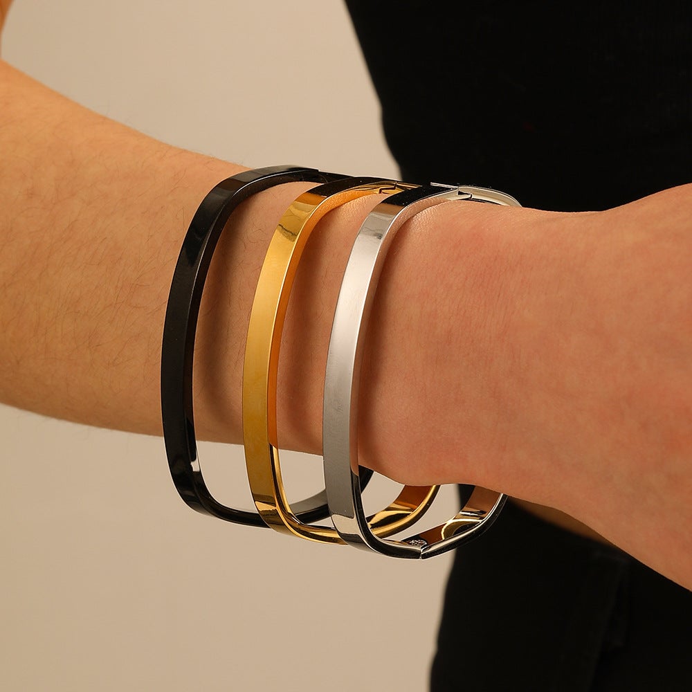 2025 Trendy Unique Square Stainless Steel Bracelet With 18K Gold Plated Female Set