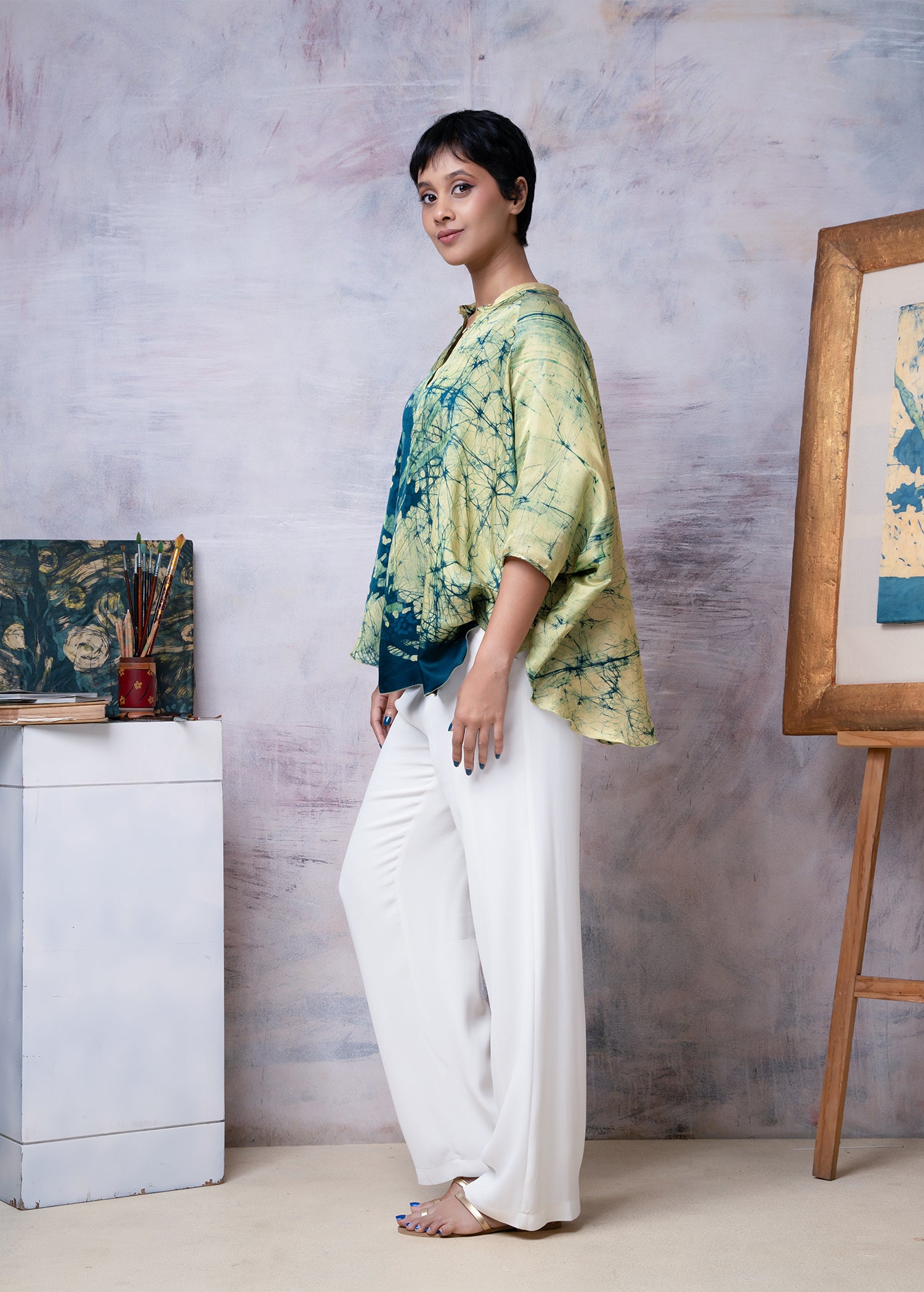 Van Gogh Irises Painting Abstract Batik Kaftan Top