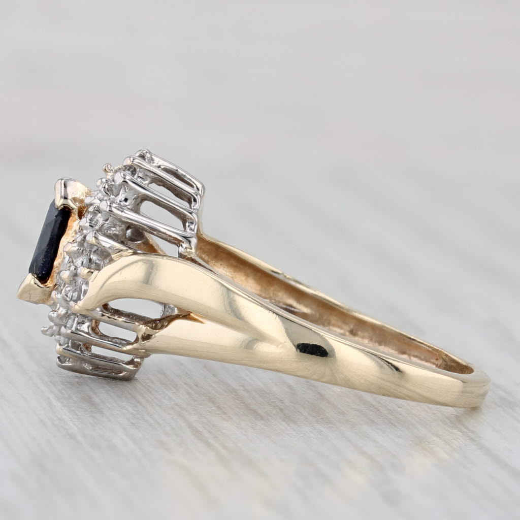 0.51ctw Lab Created Blue Sapphire Diamond Halo Ring 10k Yellow Gold Size 7.5