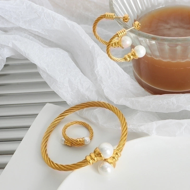 Minimalist Solid Color 304 Stainless Steel 18K Gold Plated Plating Rings Bracelets Earrings