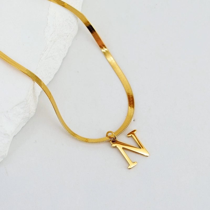 304 Stainless Steel 18K Gold Plated Luxurious Commute Letter Pendant Necklace