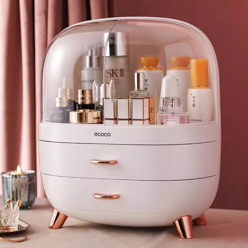 ECOCO LARGE CAPACITY COSMETIC STORAGE BOX – DUSTPROOF & WATERPROOF MAKEUP ORGANIZER WITH DRAWERS - PINK