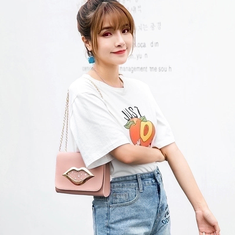 Women's Small Pu Leather Lips Streetwear Square Magnetic Buckle Shoulder Bag Crossbody Bag Chain Bag