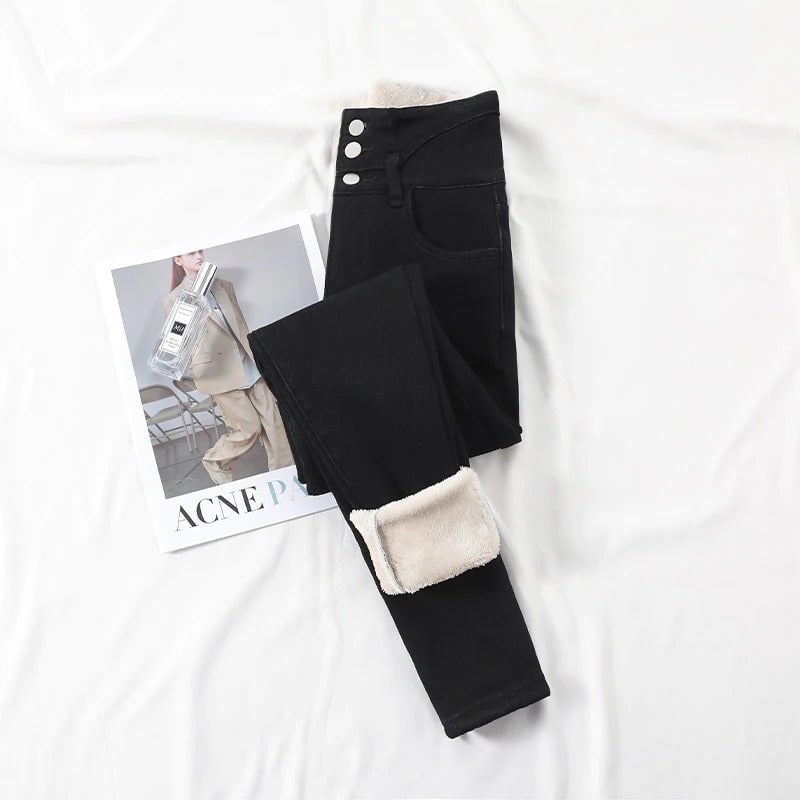 Thick Velvet Women High Waist Skinny Jeans