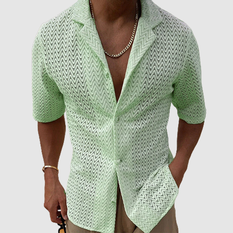 6-Pack Men's summer hollowed-out sweater solid color lapel short sleeve knit shirt