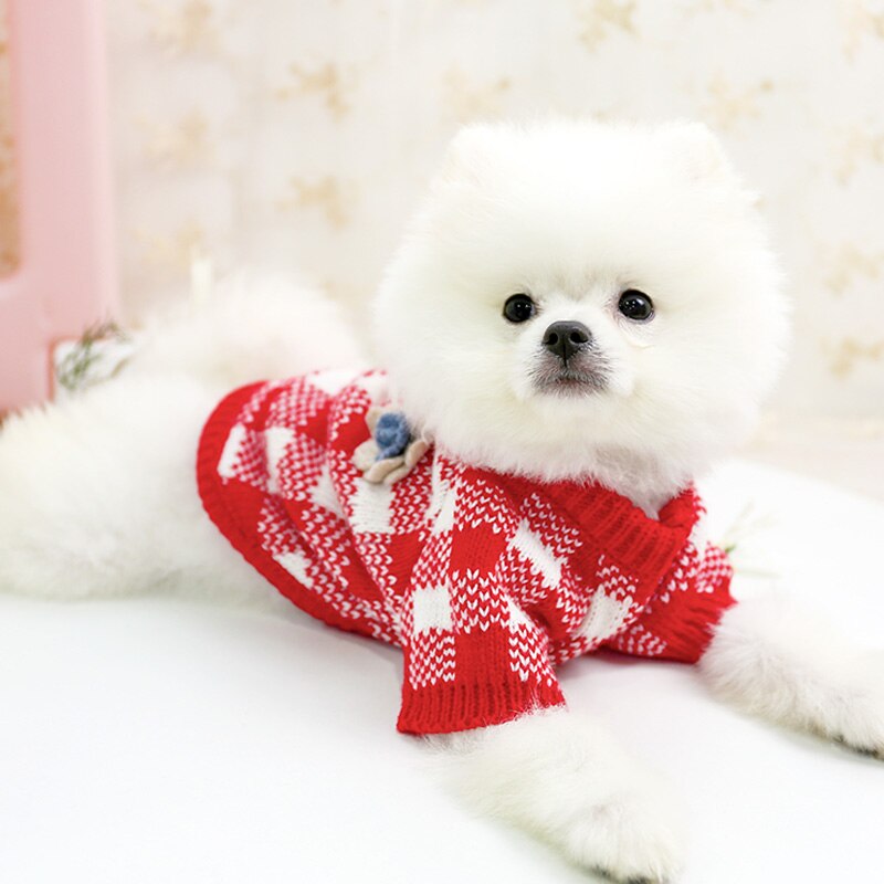Flower Plaid Dog Cat Sweater